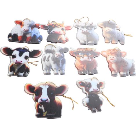 10 Stück Kuh-Hängefiguren, dekorative Cartoon-Acrylfiguren, feine Oberfläche, geruchlos, leicht, Rinder-Hängeornamente für Weihnachten (1/5)
