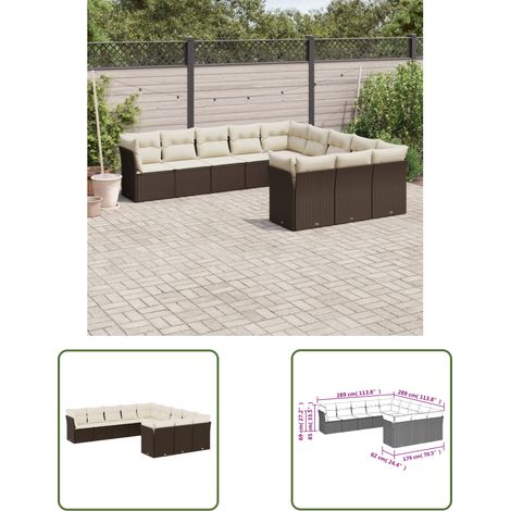 The Living Store 11-tlg. Garten-Sofagarnitur mit Kissen Braun Poly Rattan - Gartensofas - Outdoor Möbel - Lounge Set - Gartenlounge - Rattan Sofa (1/3)