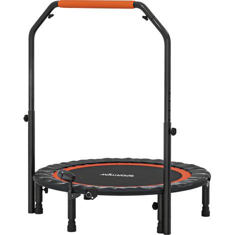 Trampoline de fitness gymnastique avec poignée réglable, pliable, 6 pieds, 28 ressorts Ø 102 cm, noir rouge (1/5)