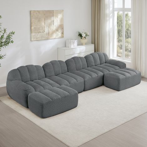 Sofá modular 4 plazas en U, tejido gris OKMYHOME (1/5)