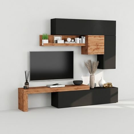 Parete attrezzata soggiorno moderna porta TV componibile Valko - Antracite (1/5)