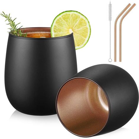 Lot de 2 verres à gin,paroi intérieure dorée,verre borosilicaté,capacité 450 ml,bar et fête (1/5)