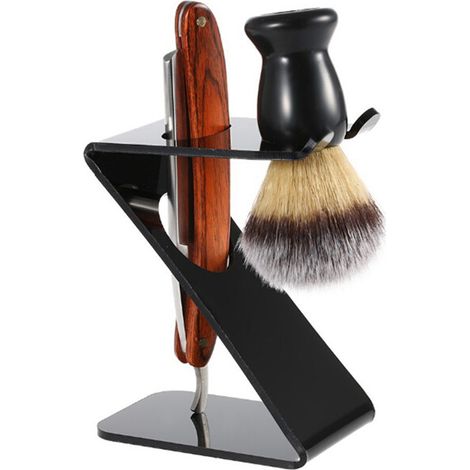 Support de rasage en acrylique noir pour homme, porte-outils de rasage et porte-pinceaux pour l'entretien de la barbe à domicile. (1/2)