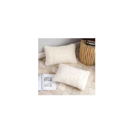 Lot de 2 housses de coussin en peluche 50x70 cm, super douces, pour canapé, décoration de jardin et extérieur, blanc. (1/3)