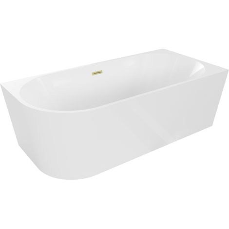 Mexen Mia baignoire autoportante d'angle droite 140 x 75 cm, blanche, trop-plein or brossé - 52691407500P-55 (1/5)