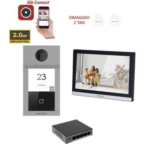 KIT VIDEOCITOFONO VILLA HIKVISION MONITOR 7 POLLICI APP TELECAMERA 2MPX