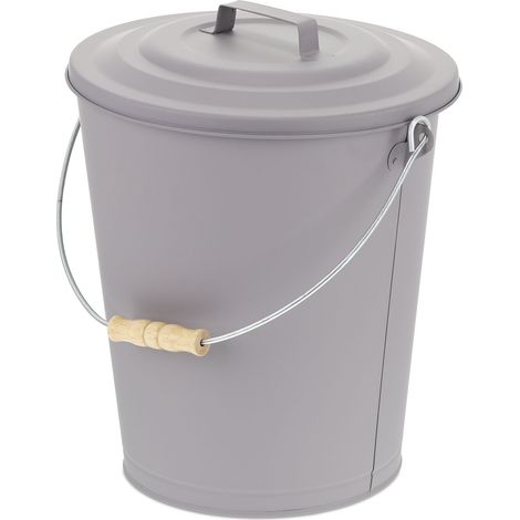 Secchio per ceneri rotondo con coperchio pratico per camino e barbecue 20 x 20 x 25 cm in lamiera grigia 130011330