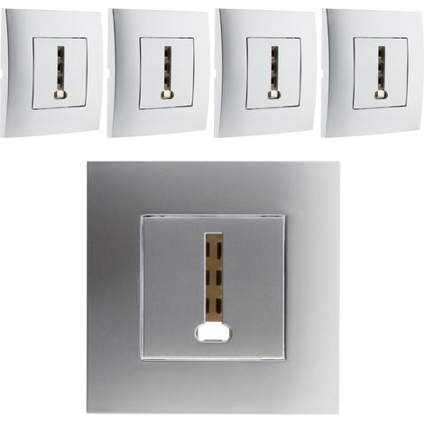 Lot de 5 prises TEL. 8 plots montés module large Silver - Simplea