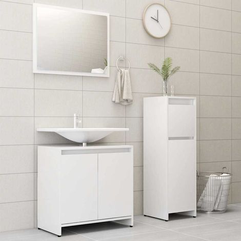 vidaXL 3 Piece Bathroom Furniture Set White Engineered Wood (1/5)