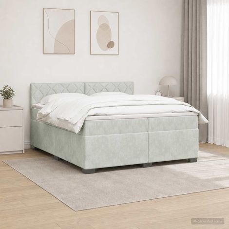 vidaXL Lit de box spring avec matelas et LED Gris clair 200 x 200 cm (1/5)