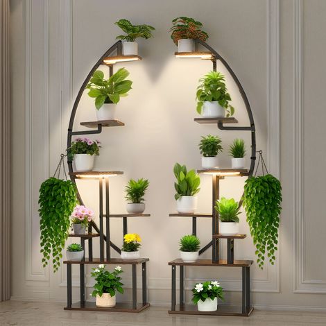 VEVOR Support Plantes Interieur avec Lampe de Croissance, Lot de 2, Etagere Porte Plantes 7 Niveaux Metal, 166,5 cm, 3 Reglages Minuterie, 10 Niveaux Luminosite, Meuble Presentoir Fleurs Incurve Salon (1/5)
