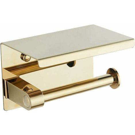 Porte-rouleau de papier toilette or 304 porte-rouleau de toilette en acier inoxydable avec étagère porte-rouleau de toilette mural pour salle de bain (or) (1/5)