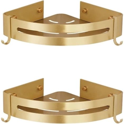 Étagère Douche Sans Perçage Starlight 2 Niveaux Compatible Plusieurs Supports Salle de Bain Tablette Fixation Angle Doré Sable Brillant (1/5)