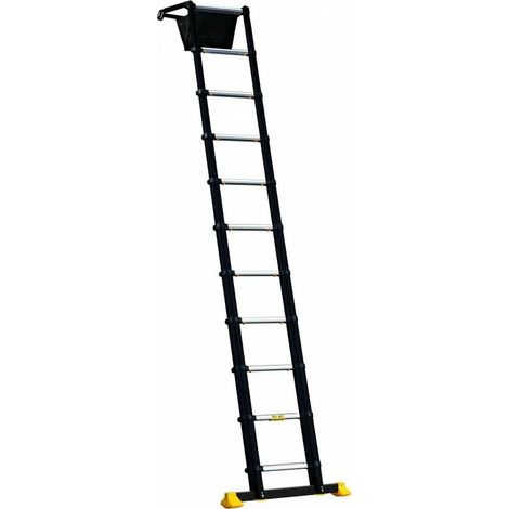 Centaure – Échelle télescopique 11 marches – Aluminium anodisé – Marches antidérapantes – Écarteur de mur avec sac porte-outils intégré