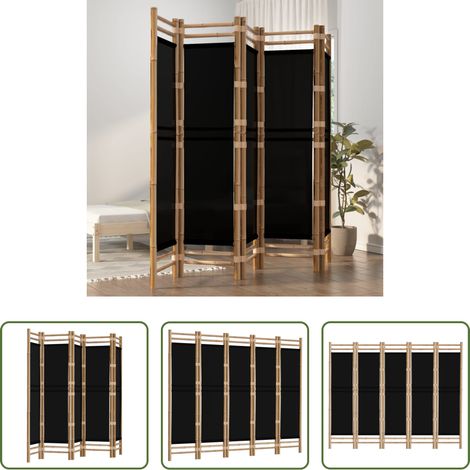 Paravent bambou - Cloison de séparation pliante 5 panneaux 200 cm Bambou et toile (1/5)