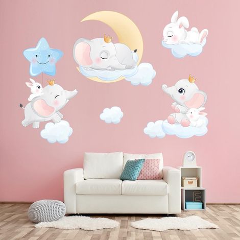 Décor Mural Animaux sur Nuages Autocollants Mural Chambre Salon Mur TV Stickers Enfant Décoratif (1/5)