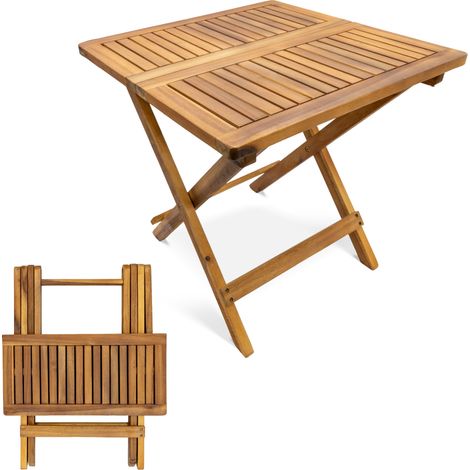 Spetebo – Table de jardin en bois d'acacia huilé 50 cm – Table d'appoint pliante résistante aux intempéries – Pliable pour rangement facile