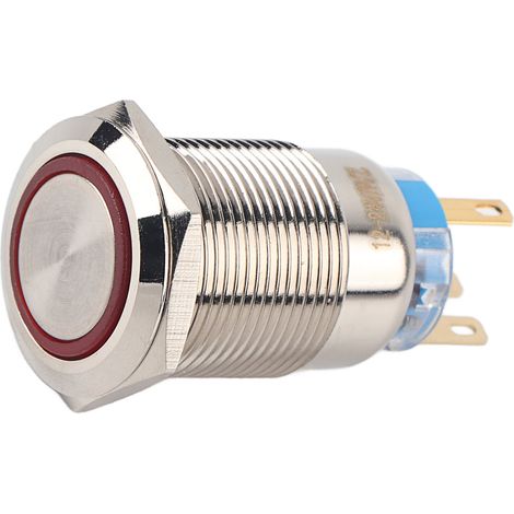 Wasserdichter, selbstverriegelnder 19-mm-Drucktaster aus Edelstahl mit roter LED-Anzeige, 12–24 V, Momenttaster (1/5)