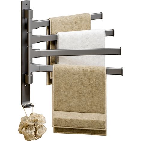 Porte-serviettes pivotant à 4 bras, espace épais en aluminium, rotatif à 180 degrés, porte-serviettes de salle de bain pour maison et hôtel (1/5)