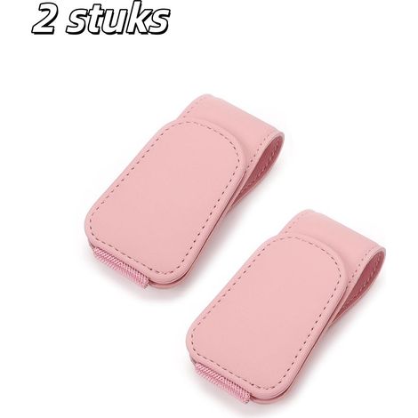Ensemble de pièces étuis à lunettes support magnétique en cuir pour lunettes de soleil de voiture crochet pour pare soleil porte lunettes et porte cartes accessoires intérieurs de voiture rose (1/5)