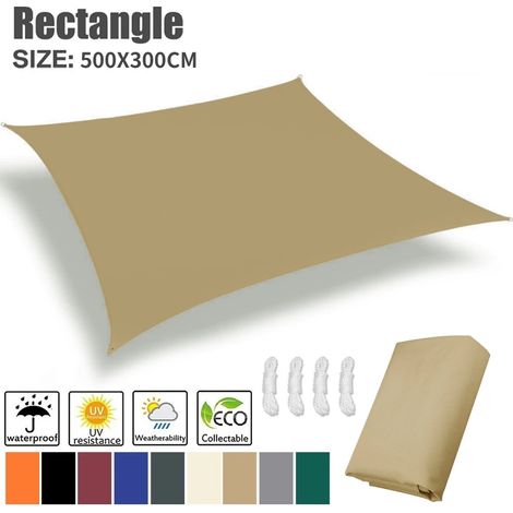 (Jaune sable 5x3m) Toile d'ombrage anti-UV, adaptée aux cours, patios et terrasses. (1/4)