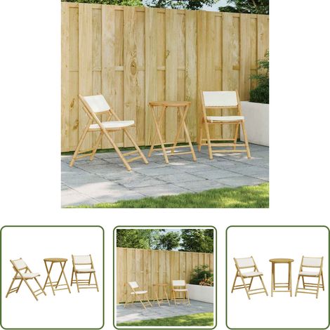 vidaXL Table extérieure - Ensemble de bistro pliante 3 pcs et coussins blanc crème bambou (1/5)