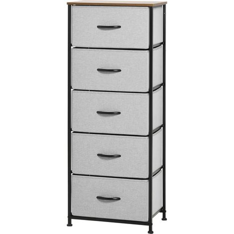 Commode 5 tiroirs meuble de rangement tiroir en tissu pliant - structure acier noir - 45 x 30 x 116 cm gris