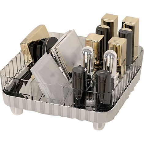 Organisateur de maquillage transparent avec compartiments anti-dérapant pour cosmétiques, bijoux et rouge à lèvres (1/5)