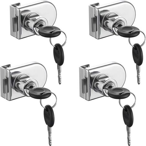 Glastürschloss, verchromt, rostfrei. Hochpräzises Sicherheitsschloss, einfach zu installieren ohne Bohren, geeignet für 5-8 mm Glastüren ohne Bohren (4 Stück mit 8 Schlüsseln) (1/5)
