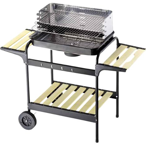Barbecue a Carbonella BBQ Carbone in Acciaio, Griglia Regolabile Grill con Ripiani e Ruote, con Aerazione - Nero cm (1/5)