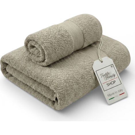 Coppia Asciugamani Viso e Ospite Tortora - Spugna 100% Cotone 450 g/m² Made in Italy