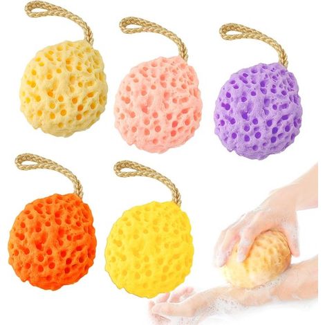 Set di 5 spugne da doccia, spugne per il corpo, spugne esfolianti riutilizzabili, spugne a nido d'ape (multicolore) (1/5)