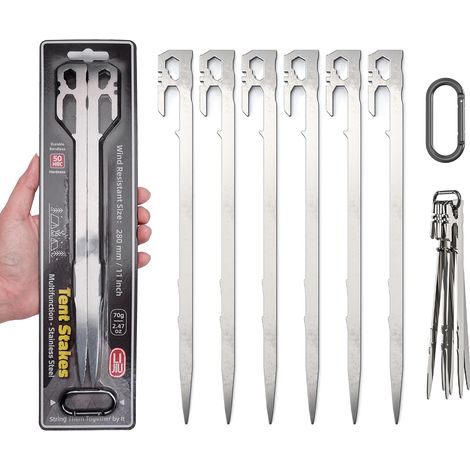 6er-Set Heringe – unverzichtbar beim Camping. Robuste, leichte Heringe aus Edelstahl, 28 cm lang. (1/5)