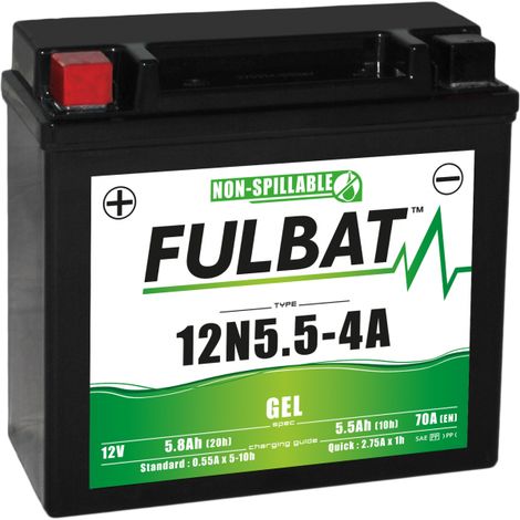 Batterie Fulbat GEL SLA 12N5.5-4A/4B GEL 12V 5.5AH 70 AMPS 135x60x130 + Gauche (1/2)