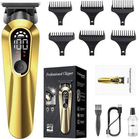 Tondeuse à cheveux professionnelle pour hommes, kit de coupe de cheveux avec écran LCD, tondeuse et kit de finition sans fil pour hommes. (1/5)