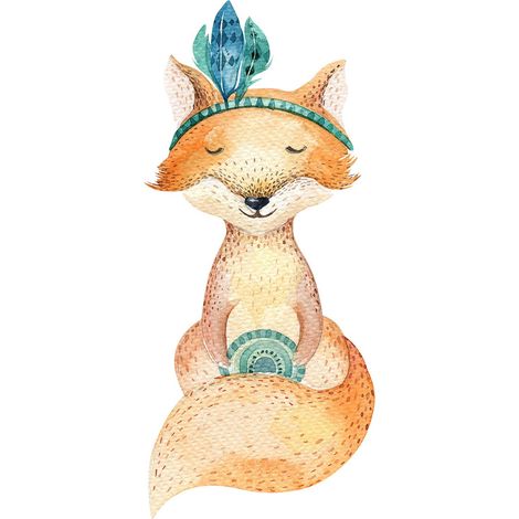 Tableau animaux pour chambre de bébé | Tableau orange pour chambre de fille | Tableau sur toile renard orange & bleu pour chambre garçon 0,5 x 0,7 m (1/2)