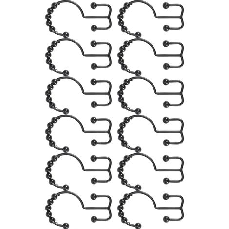 Lot de 12 crochets de suspension doubles à 8 perles pour rideau de douche de salle de bain (noir) (1/5)