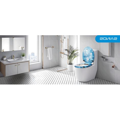 Abattant de toilettes HomSeat à motif méduses, matériau UF, couvercle à fermeture douce, revêtement hygiénique, taille universelle (1/5)