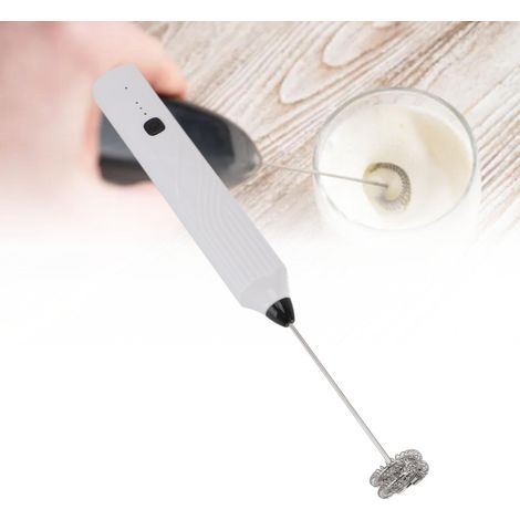 Espumador de leche eléctrico portátil y multifuncional, fabricado en acero inoxidable con batería de litio de 1200 mAh, color blanco. (1/5)