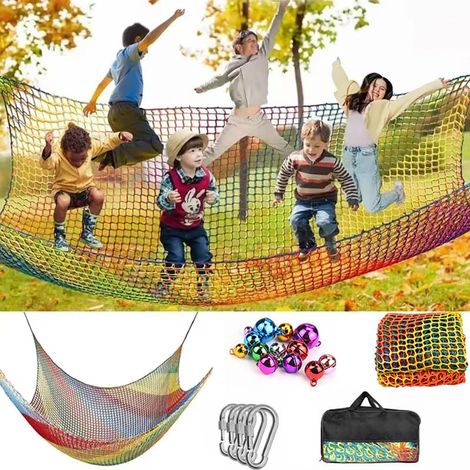 Filet de sécurité pour enfants, filet de protection contre les chutes, double couche, trou de 4 cm, avec 4 crochets de sécurité pour parc d'enfants, extérieur (coloré, 2 x 3) (1/5)