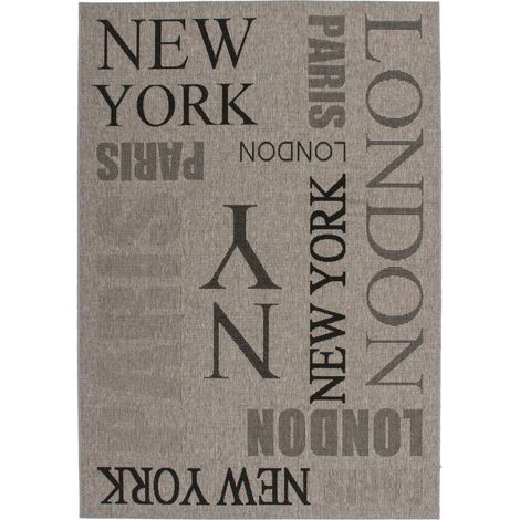 Tapis salon et chambre 160x230 gris rectangle tissé motif texte FOUNTI (1/4)