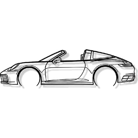 DÉCORATION MURALE EN MÉTAL - Silhouette de voiture - 911 Targa mod 991 détaillée - 80 CM