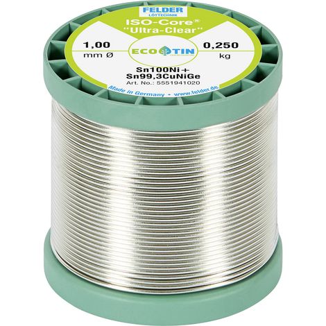 Felder ISO-Core "Ultra-Clear" Sn100Ni+ Lötzinn, bleifrei Spule Sn99,25Cu0,7Ni0,05  0.250 kg 1 mm