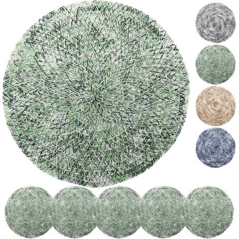 Bardusch-Lot de 6 sets table ronds tressés vert Ø38 cm, élégants lavables résistants chaleur, déco cuisine/restaurant (1/4)