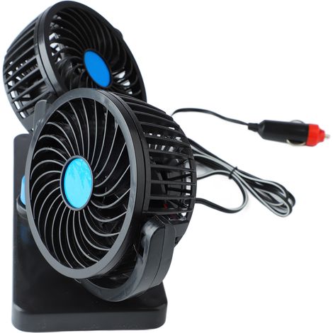 Ventilateur voiture double tête 12V, orientable 360°, pour tableau de bord, siège, SUV, camping-car (1/5)
