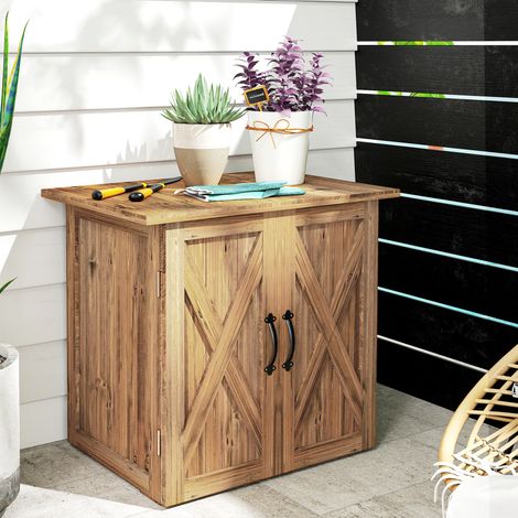Caseta de Jardín Exterior de Madera con 2 Puertas Magnéticas para Almacenamiento de Herramientas 77x55x72 cm Marrón (1/5)