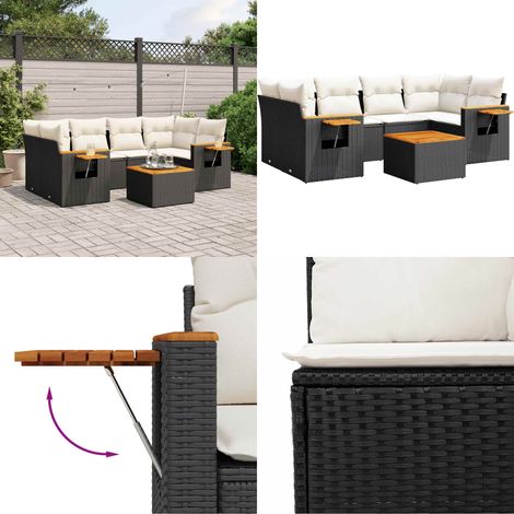 Salon de jardin 7 pcs avec coussins noir résine tressée - Ensemble Salon De Jardin - Meuble Extérieur - Jardin Design - Mobilier De Jardin - Set Salon De Jardin - Home & Living (1/5)