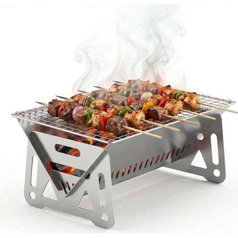 Mini Barbecue Charbon, Portable Petit Barbecue à Charbon de Table Domestique Pliable Amovible Grille Barbecue Foyer de Portable Bois Relevable pour Camping Pique-Nique Jardin(28 18 13cm) (1/5)