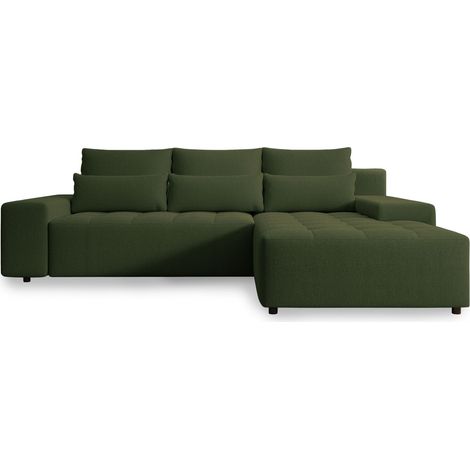 Selsey Neluro – Ecksofa mit Schlaffunktion & Bettkasten, Chenille wasserabweisend, Universal, Olivgrün