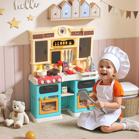 Cuisine pour enfants avec eau courante, ensemble de 85 accessoires, robinet électrique, lumières et sons, pour les enfants de 3 à 6 ans, en plastique vert